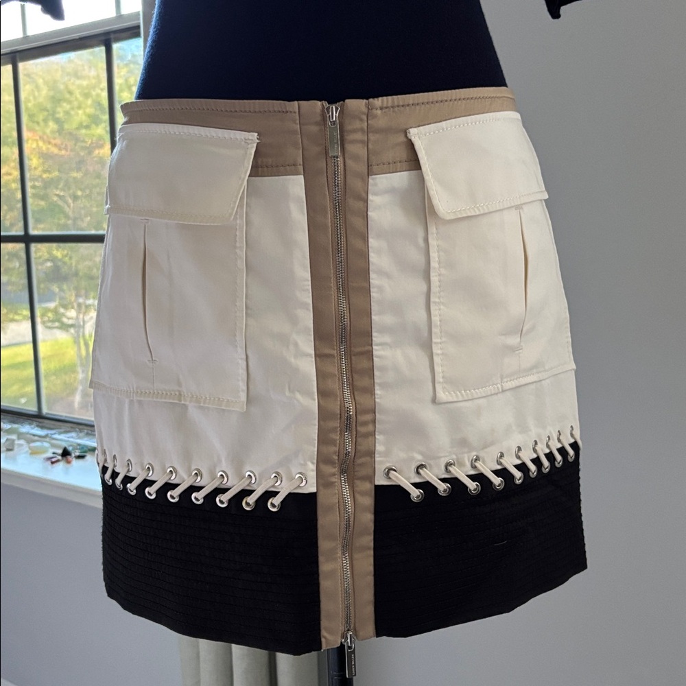 Karen Millen Black and Tan Skirt with Lace-Up Detail